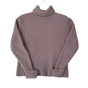Eddie Bauer Women Ribbed Turtleneck Lilac Sweater Large Cuffed Sleeves